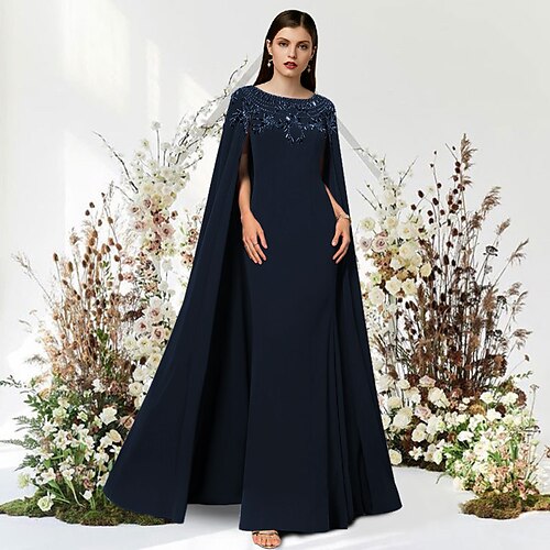 

Sheath / Column Prom Dresses Empire Dress Engagement Sweep / Brush Train Sleeveless Jewel Neck Stretch Chiffon with Beading 2022