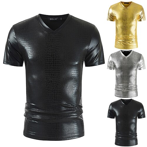 

Men's T shirt Tee Solid Colored V Neck Silver Gold Black Casual Holiday Short Sleeve Clothing Apparel Fashion Lightweight Big and Tall / Summer / Summer
