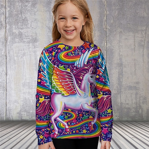 

Kids Girls' T shirt Animal Outdoor 3D Print Long Sleeve Active 2-12 Years Winter Purple