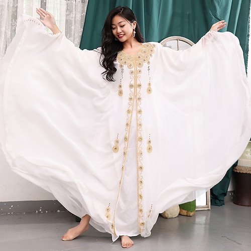 

Belly Dance Abaya Beading Women's Performance Theme Party Long Sleeve Chiffon