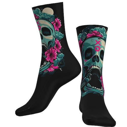 

Socks Cycling Socks Bike Socks Sports Socks Men's Women's Bike / Cycling Breathable Soft Comfortable 1 Pair Skull Floral Botanical Cotton Black S M L / Stretchy