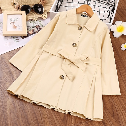 

Kids Girls' Trench Coat Long Sleeve Beige Plain Fall Winter Active Daily 2-6 Years
