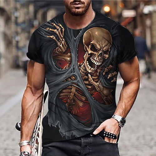 

Herren Unisex T Shirt Totenkopf Motiv Grafik-Drucke Rundhalsausschnitt Schwarzgrau 3D-Druck Täglich Festtage Kurzarm Bedruckt Bekleidung Designer Casual Groß und hoch / Sommer / Sommer