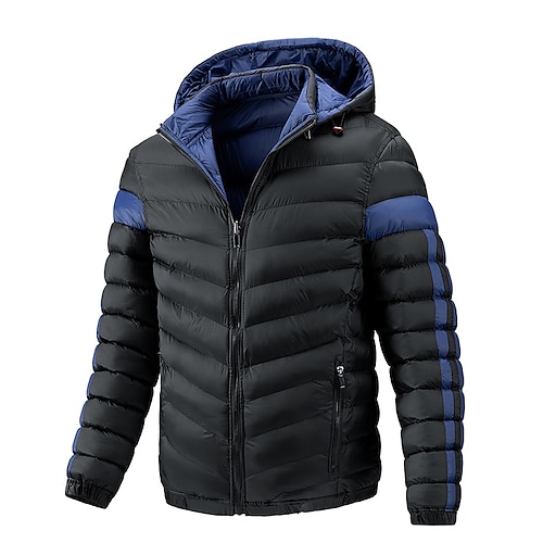 

Men's Puffer Jacket Quilted Jacket Parka Outdoor Casual Date Casual Daily Office & Career Color Block Outerwear Clothing Apparel Black Burgundy Dark Blue