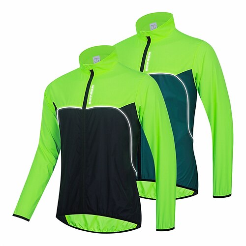

men cycling jacket waterproof breathable high visibility reflective coat night glow outdoor running mtb road bicycle riding windbreaker - black green l