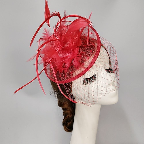 

fascinators berretto Accessori per capelli Piume A rete Cappello a piattino Matrimonio Corsa di cavalli Festa delle donne Con Piume Cappellini Copricapo Copricapo