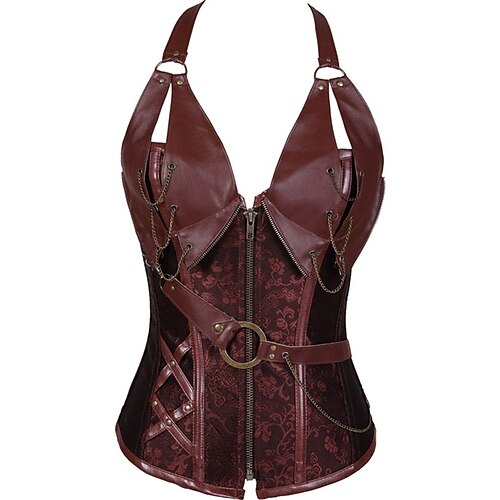 

Corset Women's Corsets Halloween Party Evening Club Black Red Brown Cotton Faux Leather Comfortable Underbust Corset Zipper Tummy Control Basic Solid Color Summer Spring Fall