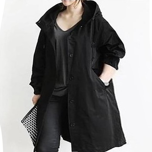

Women's Plus Size Curve Trench Coat Pocket Hooded Solid Color Causal Vacation Workout Casual / Daily Long Sleeve Over-sized collar Long Fall Winter Green Black Blue L XL XXL 3XL 4XL