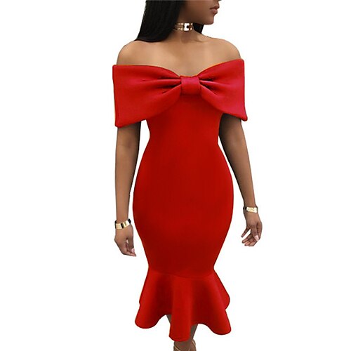 

Women's Christmas Party Dress Midi Dress Green Blue Purple Wine Fuchsia Red Black Sleeveless Elk Tree Pure Color Ruched Bow Spring Fall V Neck Elegant Sexy Party 2022 S M L XL