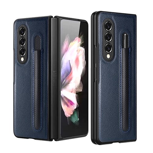 

Phone Case For Samsung Galaxy Back Cover Samsung Galaxy Z fold 3 Shockproof Dustproof Solid Colored PU Leather PC