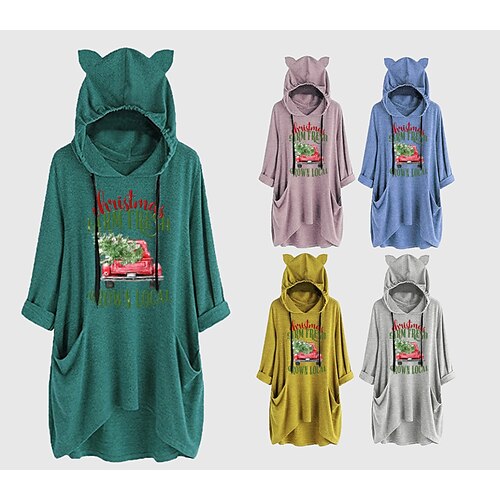 

Inspired by Christmas Christmas Trees letter Hoodie Anime Cartoon Anime Cat Ear Harajuku Graphic Hoodie For Men's Women's Unisex Adults' Hot Stamping Polyster