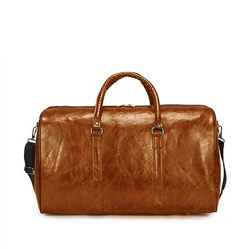 

Unisex Large Capacity Waterproof PU Leather Travel Bag Zipper Solid Color Daily Traveling Outdoor Handbags Black Brown Dark Blue