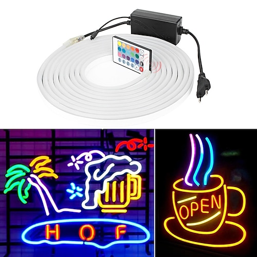 

16,4 fot 5m led rgb neon tau stripe lys utendørs eu plugg ip65 vanntett fargeskiftende bakgrunnsbelysning hjemmefest dekorasjon