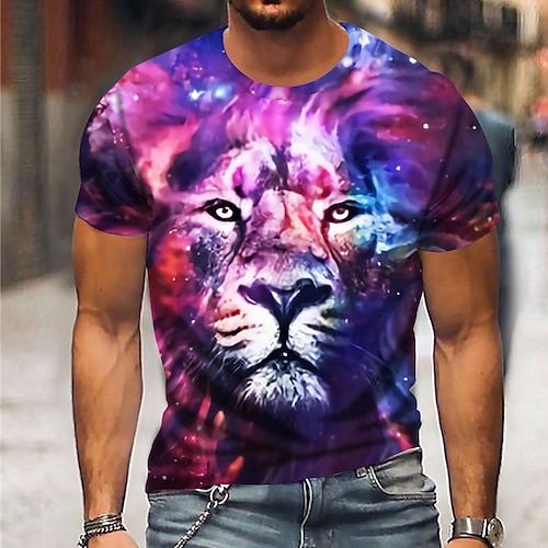 

Homens Camiseta Animal Tigre Decote Redondo Roxo Impressão 3D Ao ar livre Rua Manga Curta Imprimir Roupa Esportes Moda Roupa de Esporte Casual / Verão