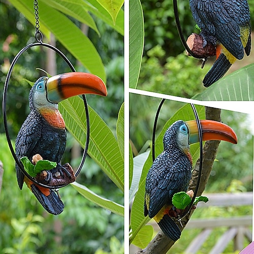 

Outdoor Resin Hand-painted Toucan Crafts Decoartion Garden Figurines Ornaments Courtyard Park Birds Accessories Simulation Birds with Iron Ring
