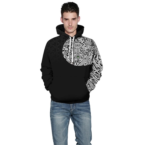 

Homens Moletom com capuz Preto e Branco Cinzento Escuro Cinzento Preto Com Capuz Gráfico Tribal Imprimir Casual Diário Feriado Impressão 3D Roupa de Esporte Casual Grande e Alto Primavera Outono