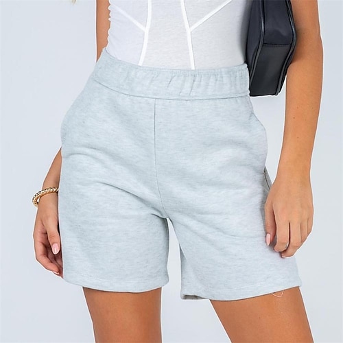 

Women's Shorts Sunday Shorts Brown Grey White Mid Waist Athleisure Casual Weekend Side Pockets Micro-elastic Short Comfort Plain S M L XL