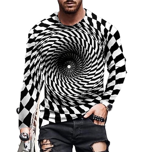

Men's Unisex T shirt Tee Lattice Graphic Prints Crew Neck Black 3D Print Daily Holiday Long Sleeve Print Clothing Apparel Designer Casual Big and Tall