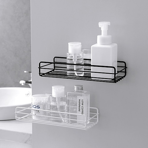 Wall Mounted Bathroom Shelves Floating Shelf Shower Hanging Basket Shampoo  Holder WC Accessories Kitchen Seasoning Storage