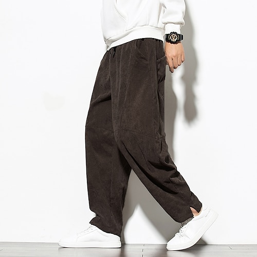 Men's Corduroy Pants Trousers Baggy Casual Pants Pocket Wide Leg Baggy  Solid Color Comfort Warm Full Length Casual Daily Corduroy Fashion  Streetwear Loose Fit Black Brown 2023 - US $20.99