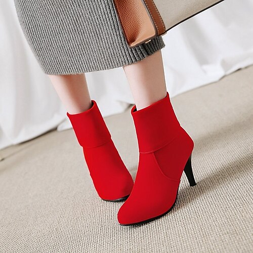 

Women's Boots Daily Heel Boots Booties Ankle Boots Stiletto Heel Pointed Toe Suede Zipper Solid Colored Black Red Blue