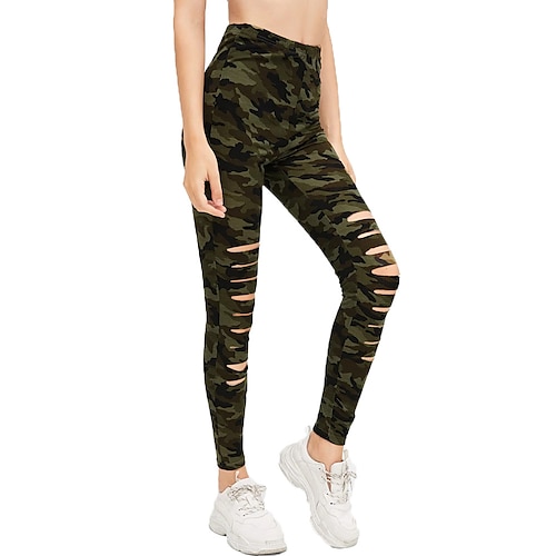 

Women's Tights Leggings Green Army Green Mid Waist Casual / Sporty Athleisure Weekend Yoga Cut Out Print Stretchy Ankle-Length Tummy Control Camouflage S M L XL / Skinny