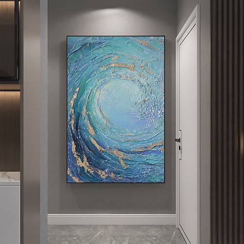 

Pintura a óleo artesanal arte da parede da lona decoração abstrata marinha pintura grandes ondas azuis para decoração de casa rolada sem moldura pintura não esticada