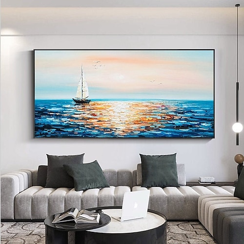 

Oil Painting Handmade Hand Painted Wall Art Abstract Landscape Blue Ocean Home Decoration Decor Rolled Canvas No Frame Unstretched