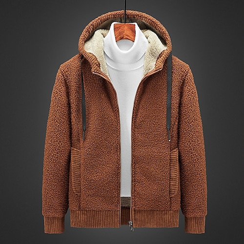 

Men's Sherpa Hoodie Jacket Full Zip Hoodie Jacket Fleece Hoodie Black Yellow Gray Hooded Solid Color Work Casual Daily Basic Streetwear Casual Winter Fall Clothing Apparel Hoodies Sweatshirts Long