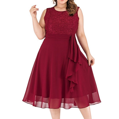 

kvinders plus size påskekjole festkjole ensfarvet bådhals ruched kortærmet forår efterår afslappet gallakjole midikjole afslappet hverdagskjole
