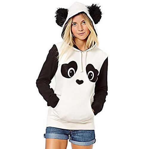 

panda oversized blankets hoodie sweater teenager girls, warm cute bear ear panda winter warm hoodie coat women hooded jacket outerwear coat tops white
