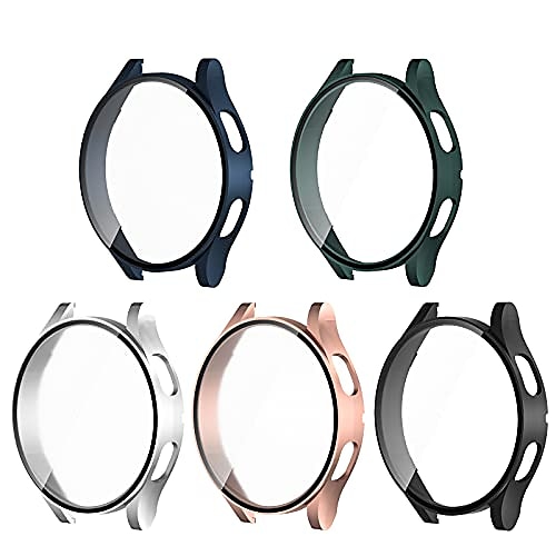 

5 pack case compatible with samsung galaxy watch 4 40mm, hard pc full lightweight slim protective bumper cover build in screen protector for galaxy watch 4 accessories