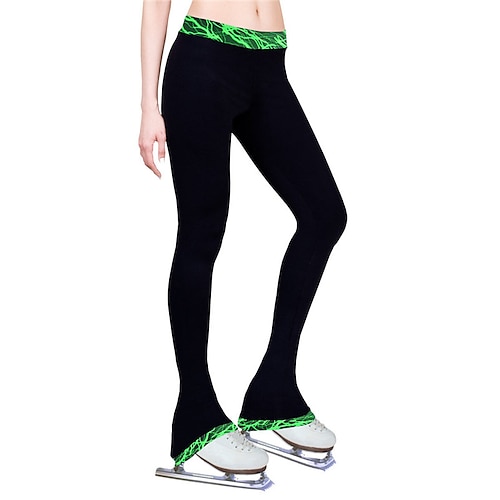 

Figure Skating Pants Women's Girls' Ice Skating Tights Leggings Outfits Green Fleece Spandex High Elasticity Training Practice Competition Skating Wear Thermal Warm Handmade Patchwork Ice Skating