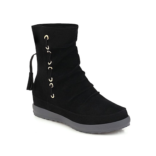 

Women's Boots Snow Boots Booties Ankle Boots Tassel Lace-up Flat Heel Round Toe Daily Nubuck Loafer Solid Colored Black / Red Black Brown / Mid-Calf Boots