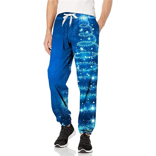 

Men's Christmas Pants Sweatpants Pants Trousers Trousers 3D Print Elastic Drawstring Design Graphic Star Outdoor Sports Full Length Christmas Casual Daily Sports Fashion Blue Micro-elastic