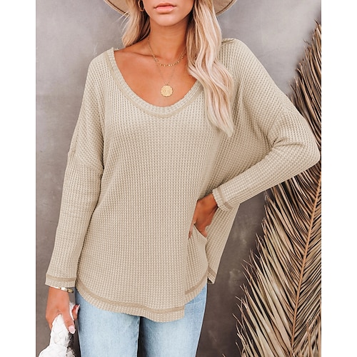 

Women's Blouse Basic Plain Basic U Neck Regular Spring & Fall Green Black Grey Beige Light Green