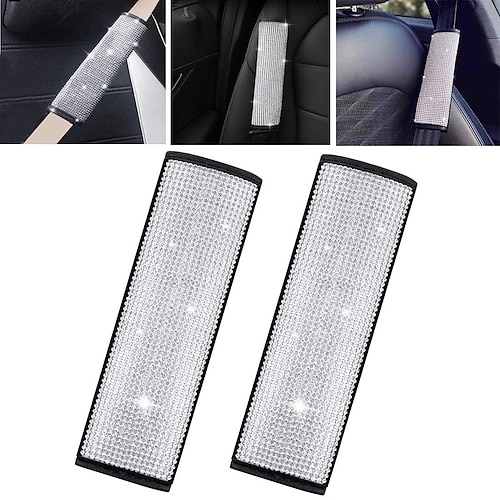 

2 Pack Bling Universal Crystal Diamond Car Seat Belt Shoulder Pads - Rhinestone Handcraft Seatbelt Cover Velcro Adjustable Glitter Car Seat Belt Strap Cover Shoulder Pads for Women