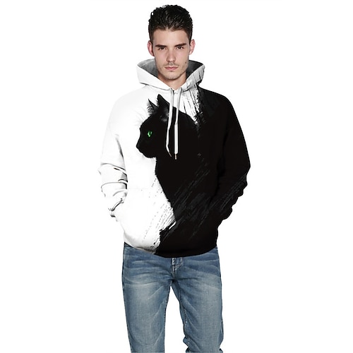 

Herren Hoodie Sweatshirt Kapuze Schwarz und Weiß Schwarz Mit Kapuze Graphic Katze Bedruckt Casual Täglich Festtage 3D-Druck Sportbekleidung Casual Groß und hoch Frühling Herbst Bekleidung / Langarm