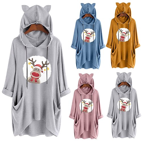 

Inspired by Christmas Reindeer Hoodie Cartoon Manga Anime Cat Ear Harajuku Graphic Hoodie For Men's Women's Unisex Adults' Hot Stamping Polyster