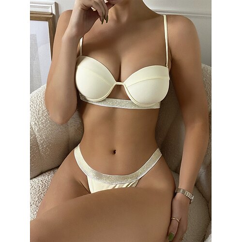 

Mujer Bañadores Bikini 2 piezas Normal Traje de baño Bikini tipo tanga Color sólido Beige Inmersión Trajes de baño nuevo Moda Sensual / Sujetador Acolchado