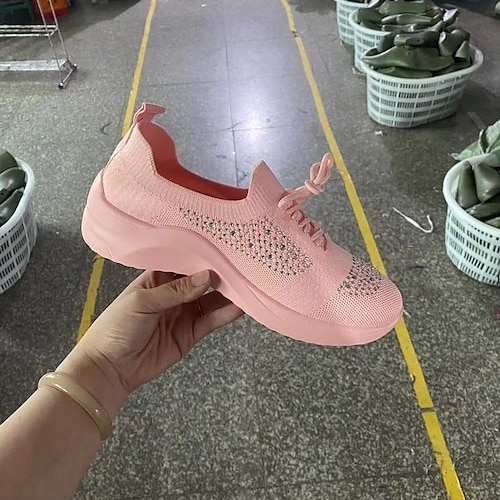 

Women's Trainers Athletic Shoes Flyknit Shoes Sparkling Glitter Wedge Heel Round Toe Daily Running Shoes Synthetics Lace-up Solid Colored White Black Pink