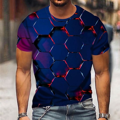 

Homme T shirt Tee 3D Print Géométrie Col Rond Bleu 3D effet Extérieur Plein Air Manches Courtes Imprimer Vêtement Tenue Sportif Mode Vêtement de sport Casual / Eté