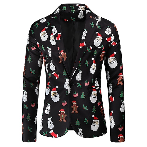 

Men's Christmas Ugly Blazer Regular Standard Fit Pattern Single Breasted One-button Black 2022