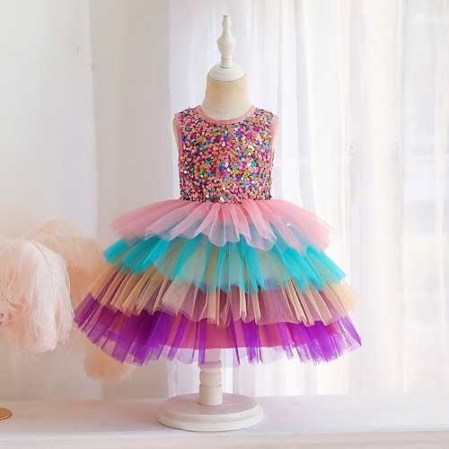 

Kids Little Girls' Dress Sequin Party Special Occasion Mesh Blushing Pink Dusty Rose Red Above Knee Sleeveless Princess Cute Dresses Children's Day Fall Winter 3-10 Years / Spring / Summer