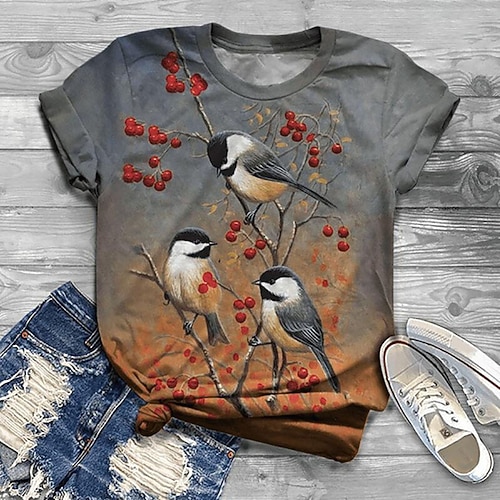

Women's Plus Size Tops T shirt Tee Floral Bird Print Long Sleeve Crewneck Streetwear Daily Weekend Polyester Fall Winter Green Blue