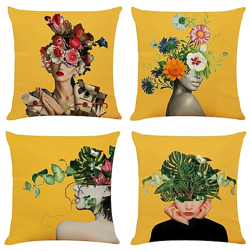 

Arty Woman Double Side Cushion Cover 4PC Soft Decorative Square Throw Pillow Cover Cushion Case Pillowcase for Bedroom Livingroom Superior Quality Machine Washable Indoor Cushion for Sofa Couch Bed Chair