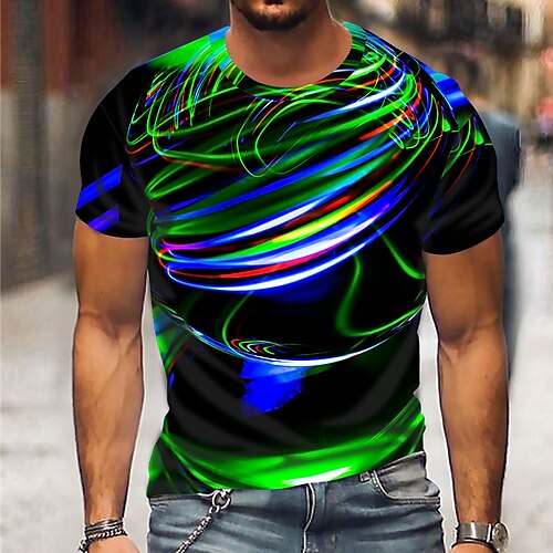 

Herren T Shirt Linear Rundhalsausschnitt Grün 3D-Druck Outdoor Strasse Kurzarm Bedruckt Bekleidung Sport Modisch Sportbekleidung Casual / Sommer