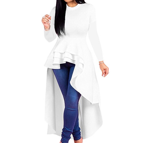 

Women's Plus Size Tops Tunic Plain Ruffle Asymmetric Long Sleeve Crewneck Streetwear Daily Work Polyester Spring Fall Green White