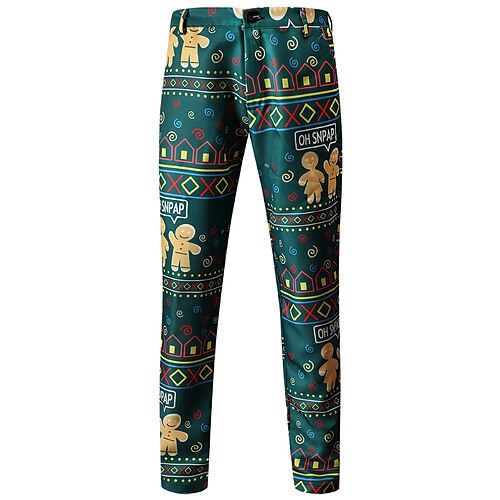 

Men's Christmas Pants Joggers Trousers Chino Pants Business Print Cartoon Full Length Christmas Daily Cartoon Casual Green Inelastic