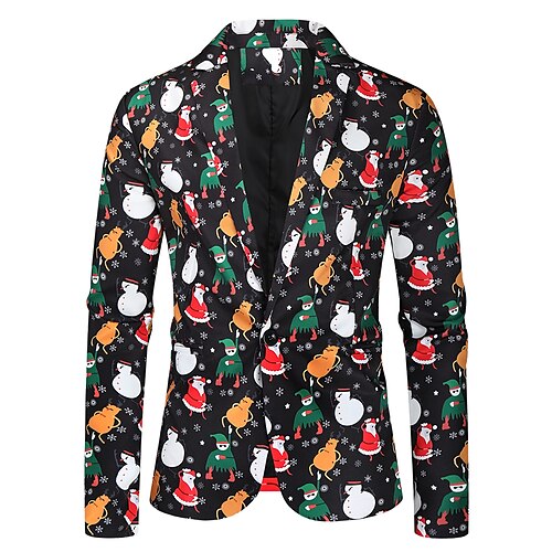 

Men's Christmas Ugly Blazer Regular Standard Fit Pattern Single Breasted One-button Black 2022
